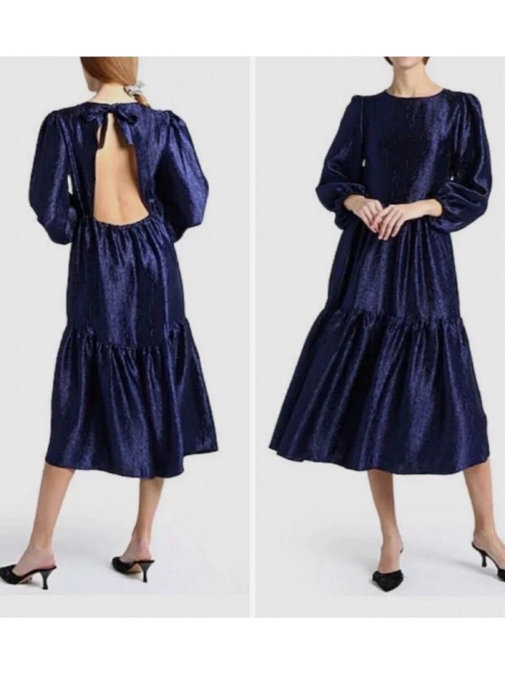 Topshop Premium Textured Jacquard Open Back Midi Dress